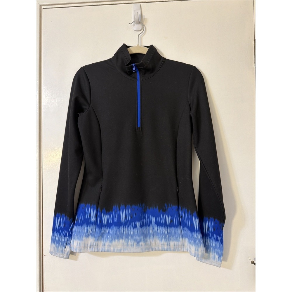 T by Talbots Ombré UPF 50+ Pullover Top Athletic Black Half Zip Scuba Size XS